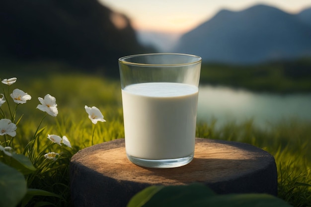 Un verre de lait frais naturel Fait pour la publicité