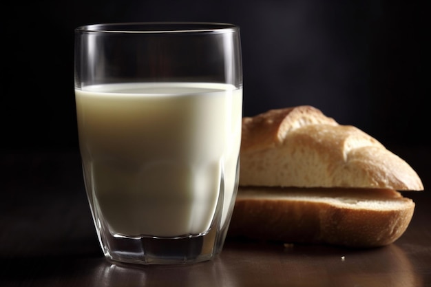 Un verre de lait et une miche de pain