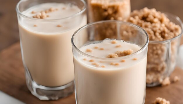 Photo un verre de lait avec quelques autres verres de lait