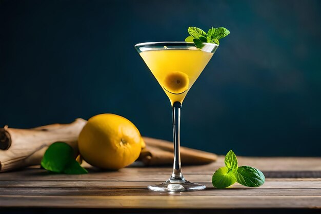 un verre de limonade avec un citron et de la menthe dessus