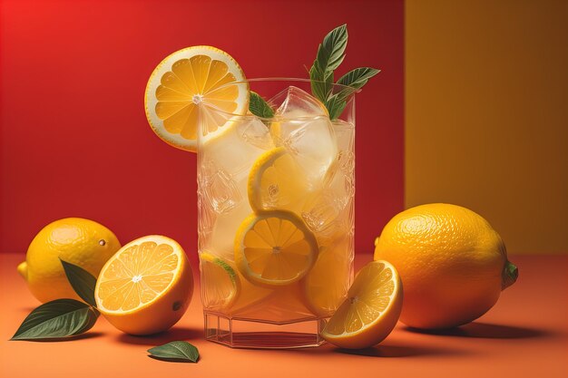 Un verre de limonade avec des citrons frais ai génératif