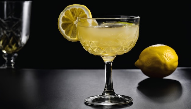 Un verre de limonade avec un coin de citron sur le bord