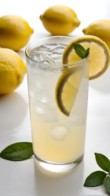 un verre de limonade avec un coin de citron sur le côté