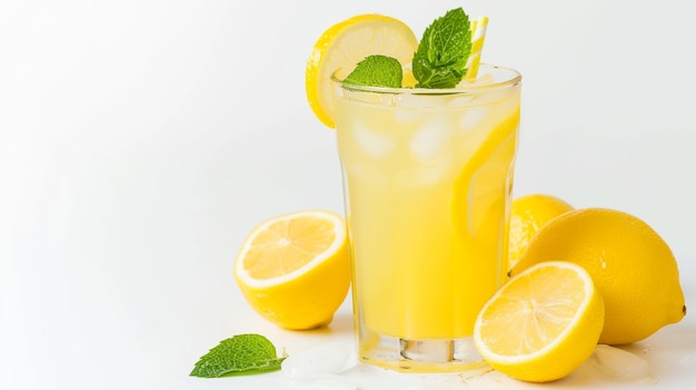 verre de limonade sur fond blanc génératif Ai