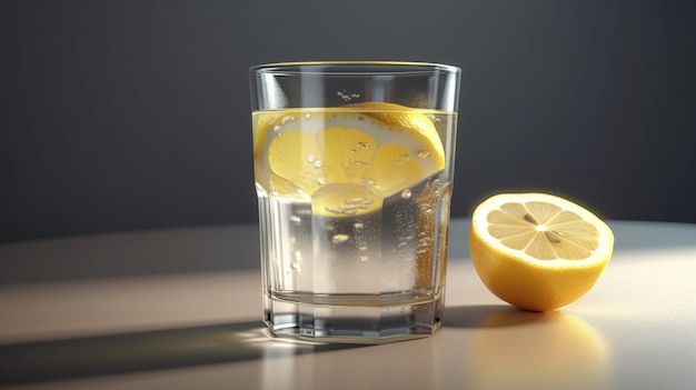 Verre de limonade fraîche et citrons sur table blanche ai générative