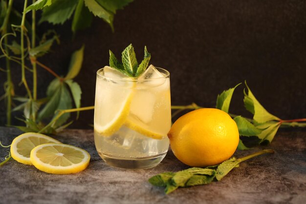 Verre de limonade froide au citron et à la menthe