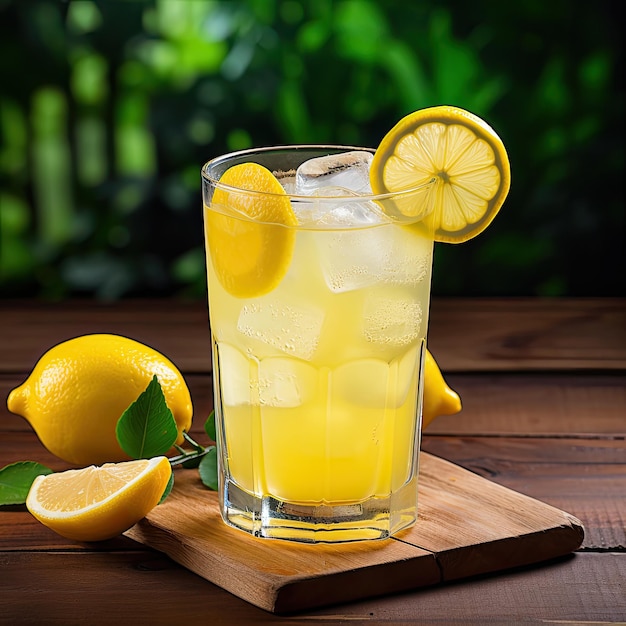 Un verre de limonade maison garni d'une tranche de citron