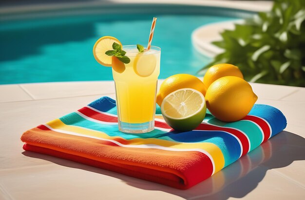 Un verre de limonade avec une paille et quelques citrons sur une table
