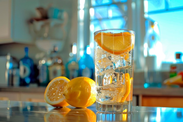 Un verre de limonade sur la table de la cuisine