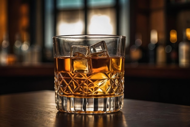 Un verre de liqueur avec de l'amaretto sur une table en bois en gros plan