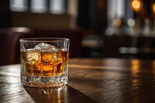 Un verre de liqueur avec de l'amaretto sur une table en bois en gros plan