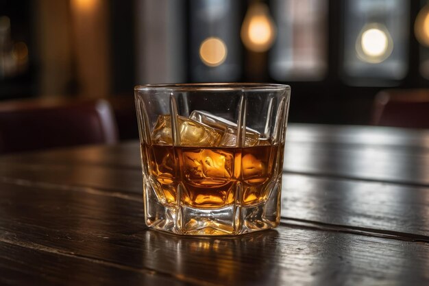 Un verre de liqueur avec de l'amaretto sur une table en bois en gros plan