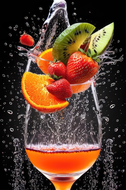 Photo un verre de liquide avec un fruit qui sort.