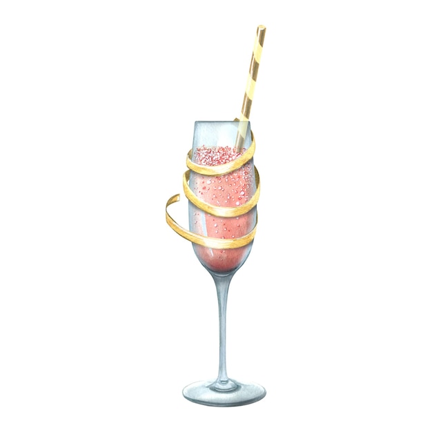 Un verre de liquide rose avec une paille jaune dedans