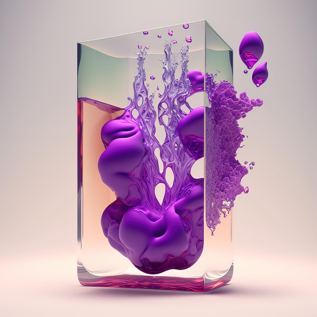 Un verre avec un liquide violet et un liquide violet à l'intérieur.