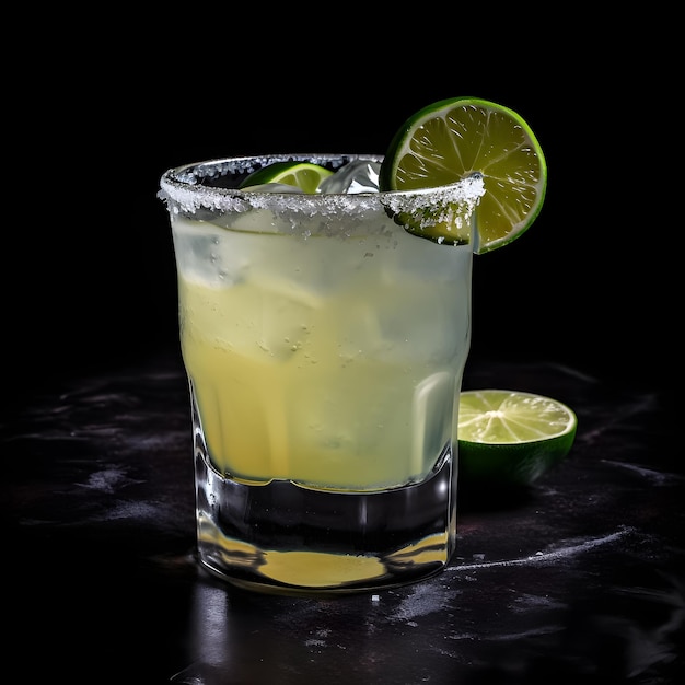 Un verre de margarita avec un quartier de citron vert sur le bord