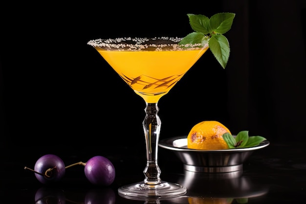 Verre de martini aux fruits de la passion avec un brin de menthe créé avec générative ai