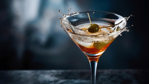 Un verre de martini avec des olives.