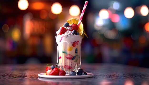 Photo un verre de milk-shake avec des baies et des baies dessus