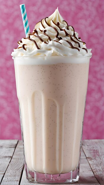 un verre de milk-shake avec une crème au chocolat et un couvercle blanc
