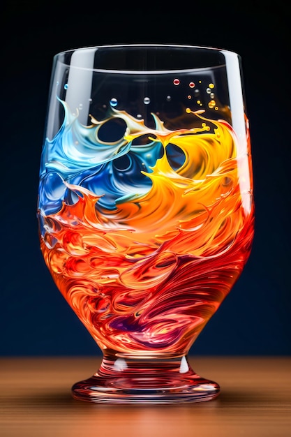 Photo verre multicolore posé sur la table generative ai