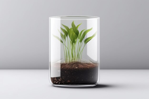 Un verre avec une plante qui porte le mot vert