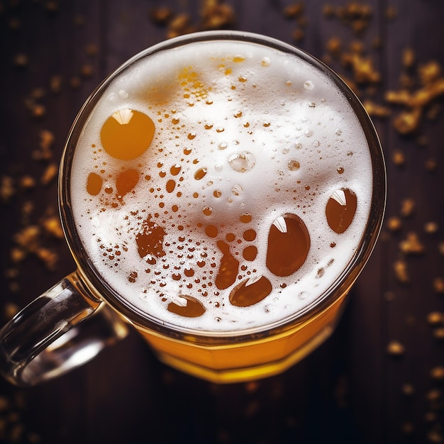 Photo un verre plein de bière avec des bulles sur le dessus.