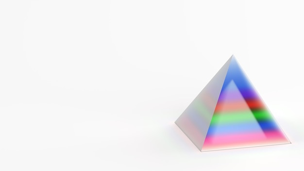 verre pyramide prisme abstrait minimal multicolore sur sol blanc rendu 3d