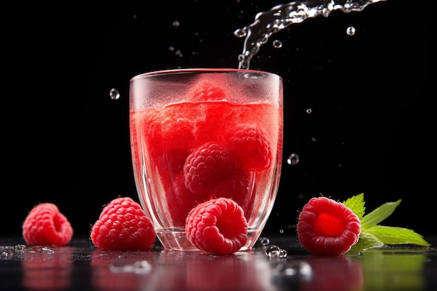 Un verre rafraîchissant de jus de framboise avec une tranche de pêche sur le bord