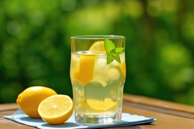 Verre rafraîchissant de limonade lors d'une chaude journée d'été créée avec une IA générative