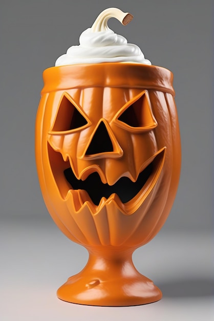 Photo un verre avec un rendu 3d d'une citrouille de style halloween