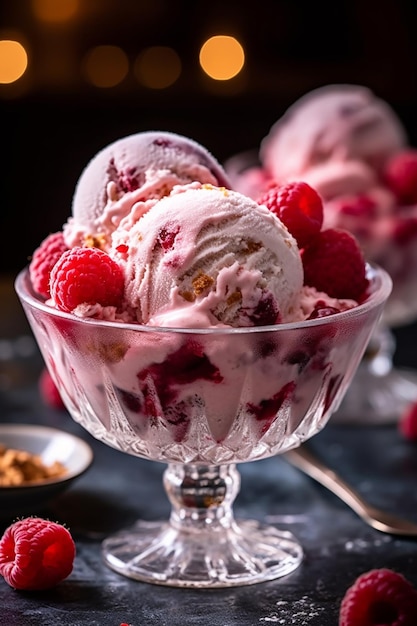 Un verre de savoureuse glace à la framboise menu spécial été