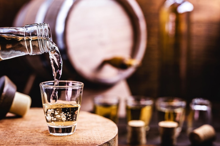 Photo verre servi avec boisson, connu sous le nom de cachaãƒâƒã‚âƒãƒâ‚ã‚â§a, "pinga", canne à sucre distillée. nom donné au cognac produit au brésil.