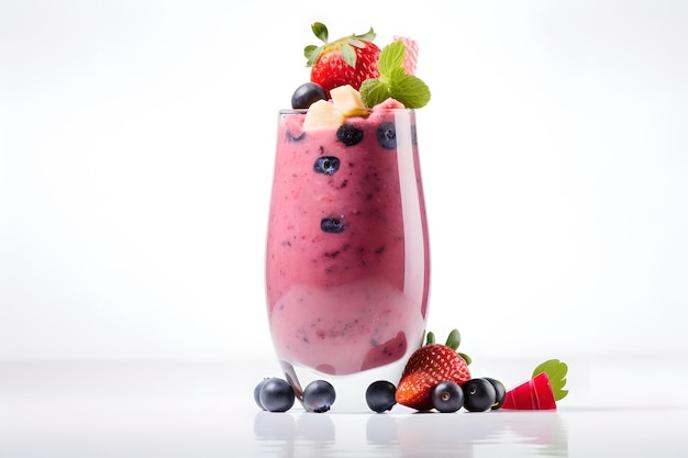 Un verre de smoothie aux fraises avec des myrtilles et des fraises