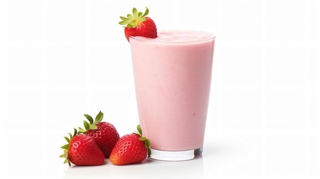 Un verre de smoothie à la fraise isolé sur fond blanc