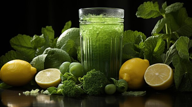 un verre de smoothie de légumes frais et sains sur la table