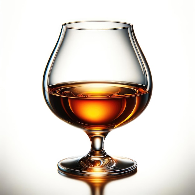 un verre à sniffer de brandy sur un fond blanc vif