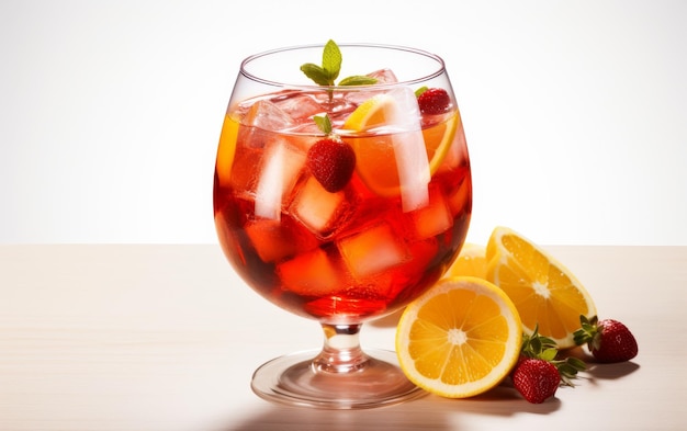 Un verre de thé glacé avec des fraises et des citrons