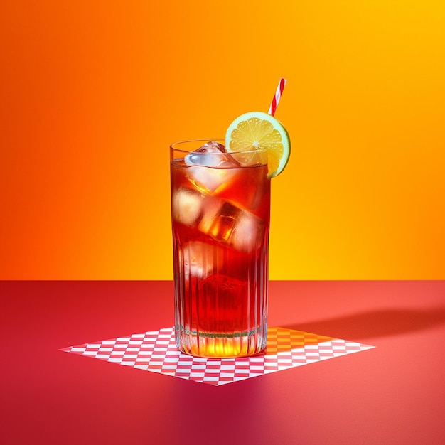 un verre de thé glacé avec une paille dedans et une paille au milieu.