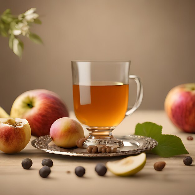 Photo un verre de thé avec des pommes et un verre de thé.