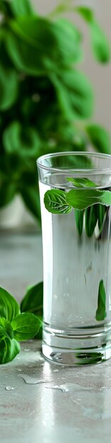 Un verre transparent contient de l'eau vierge emblématique de la pureté et du bien-être