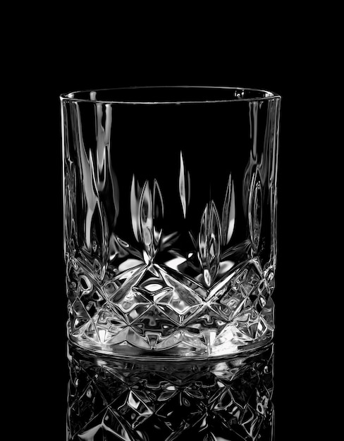 Verre vide pour le whisky sur fond noir