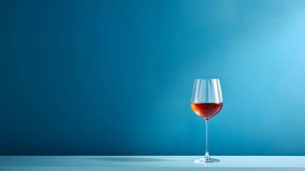 Un verre de vin assis sur un comptoir bleu