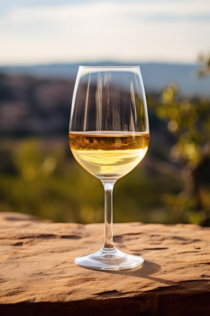 Un verre de vin blanc sur une table dans l'outback de l'Australie Concept de vin australien