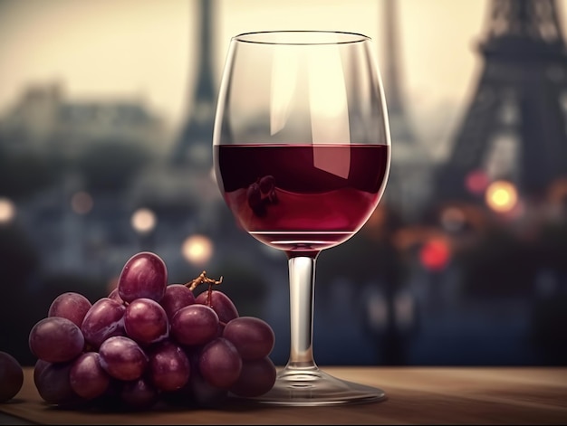 Un verre de vin à côté d'une grappe de raisin.