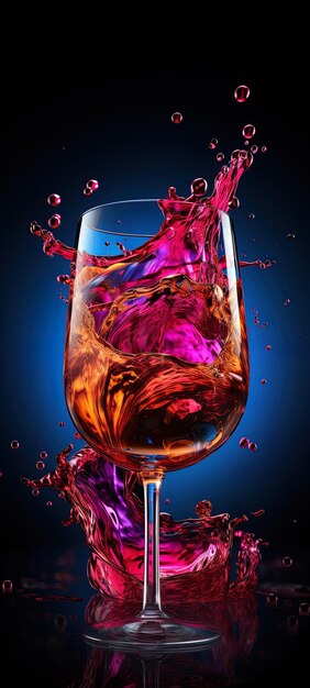 Photo un verre de vin avec des couleurs violettes et rouges dessus