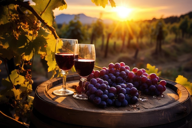 Un verre de vin dans un champ de vigne Technologie Generation AI