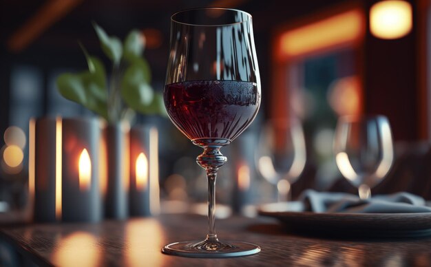 Un verre de vin dans le fond du restaurant. ai généré