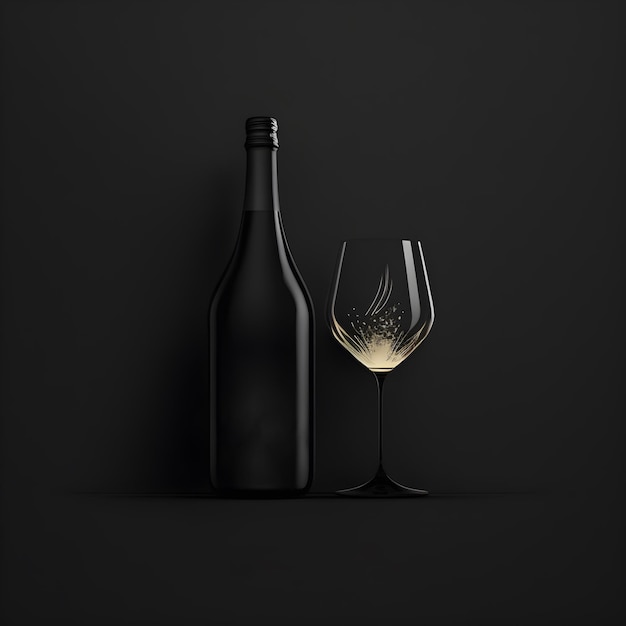 Verre à vin et emblème minimaliste de bouteille