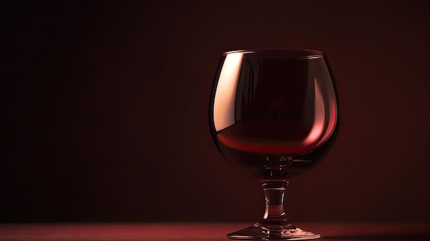 Un verre de vin est sur une table avec un fond sombre.